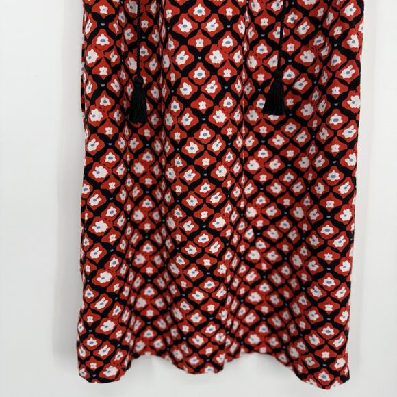 Loft Flutter Sleeve Tunic Dress size XS Red Floral Rayon Tassell Tie V Neck - Picture 4 of 9